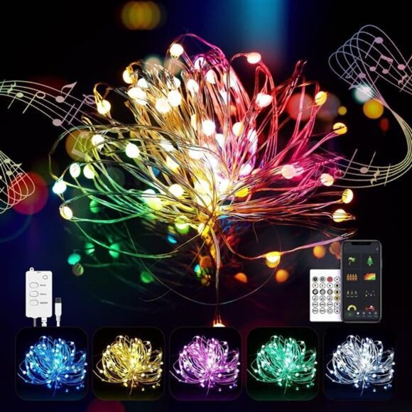Fairy String Lights, Color Changing LED Lights, USB Twinkle Lights with Music - Picture 2 of 8